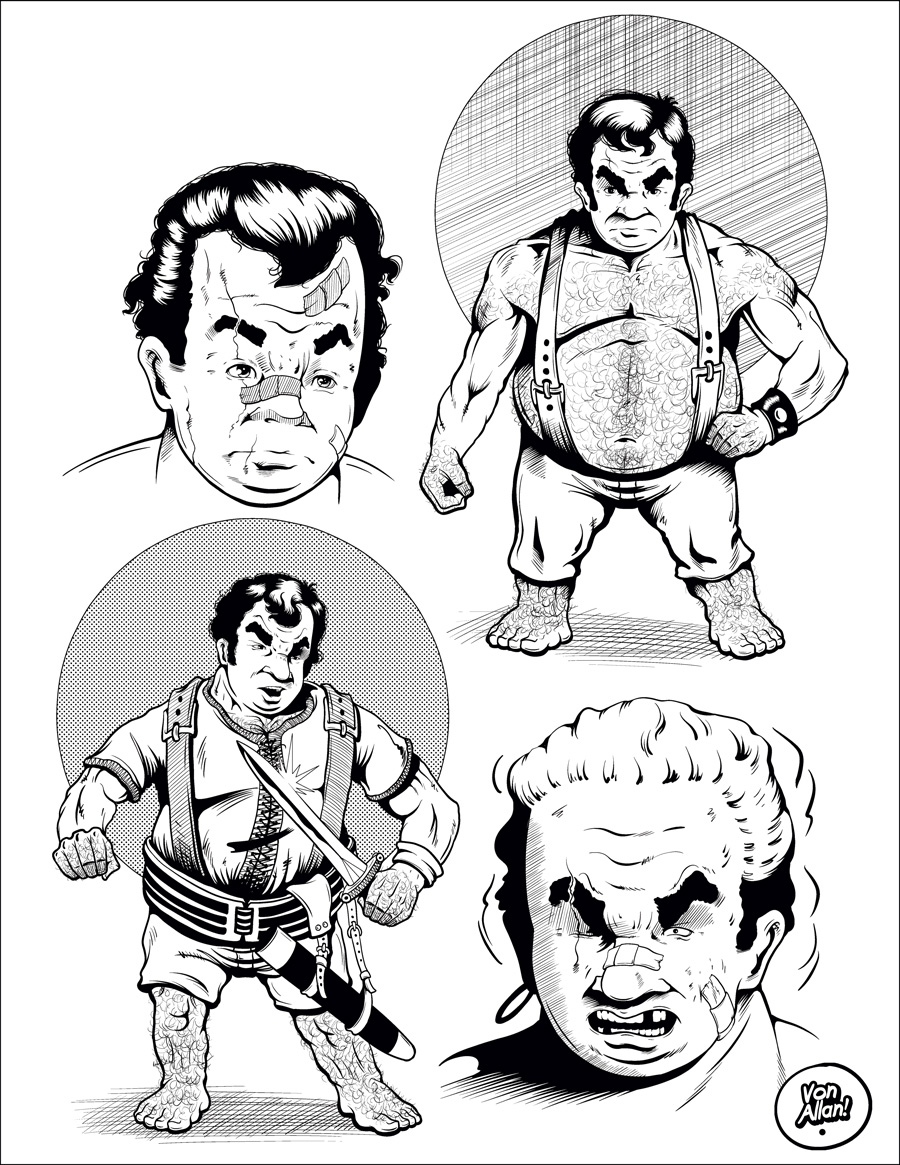 An inked group of tough and grumpy halflings by Von Allan