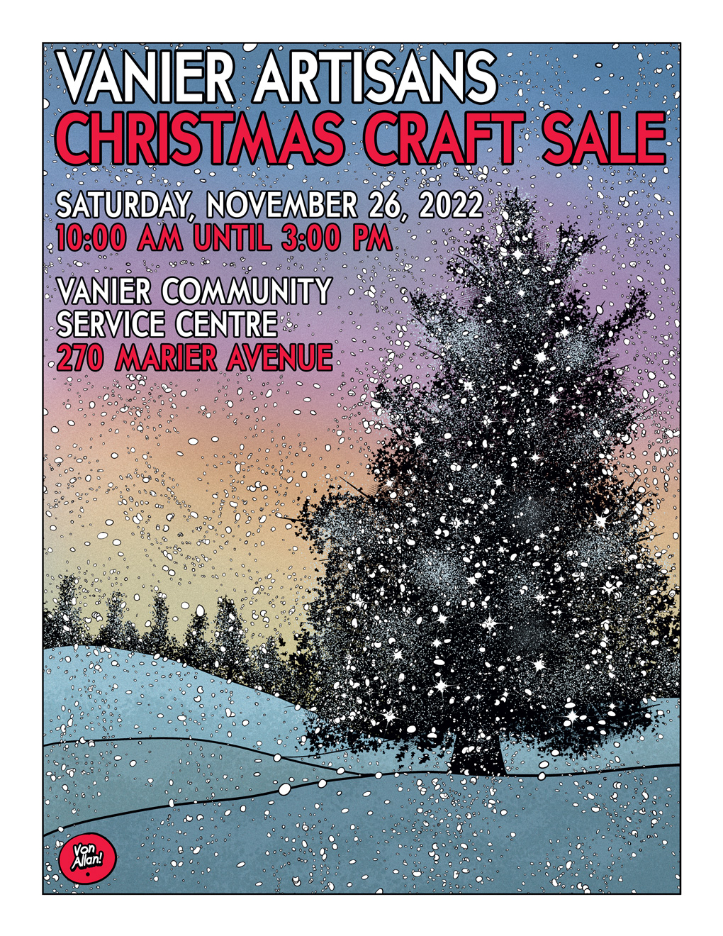 Poster designed by artist Von Allan for the 2022 Vanier Artisans Christmas Craft Sale