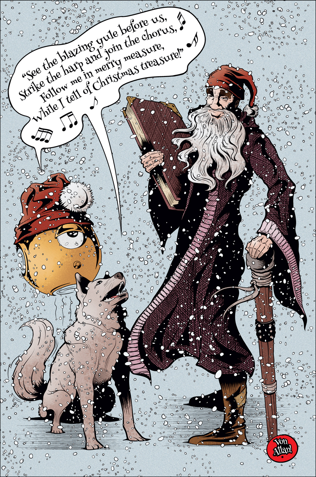 Final colour version for a Bill and Butch Wizards Christmas Card by Von Allan