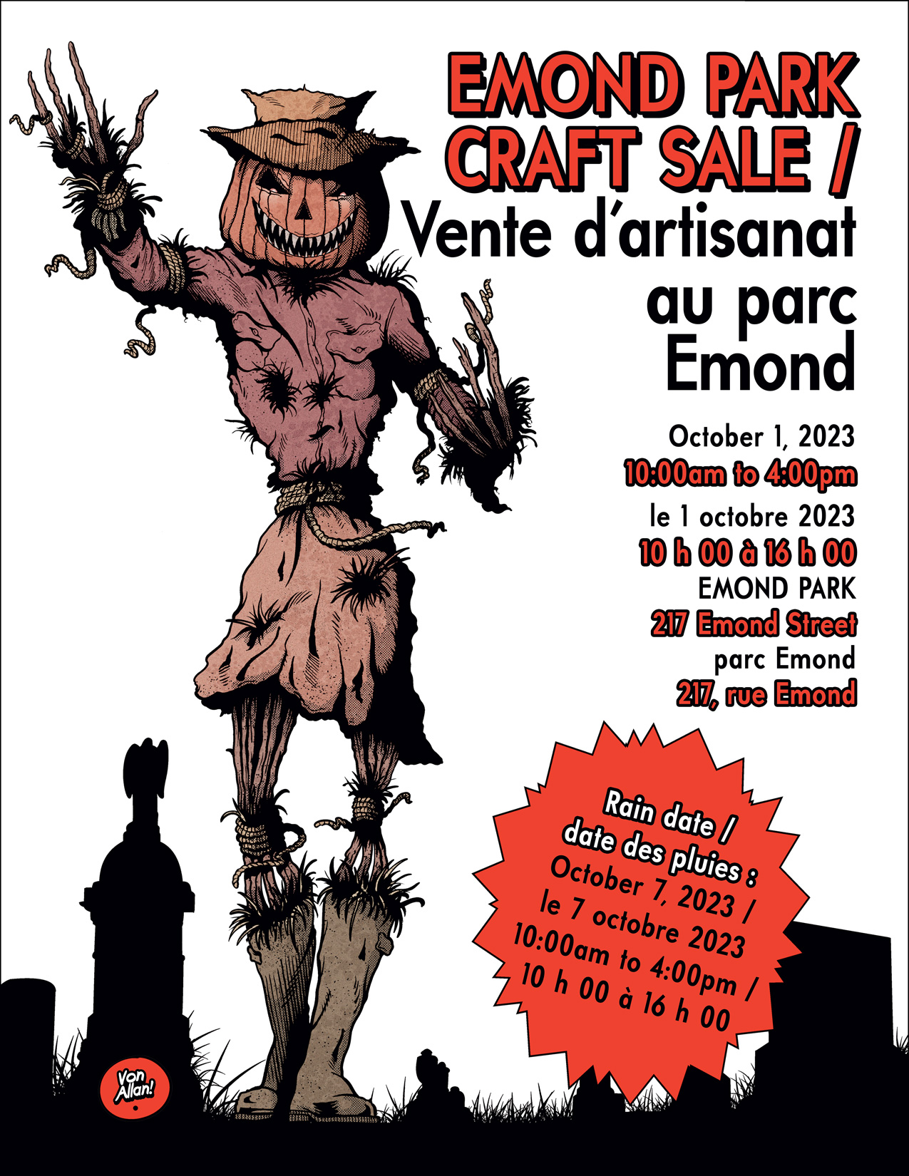 Poster illustration and design by Von Allan for the Halloween-themed Emond Park Craft Sale event in Ottawa, Ontario