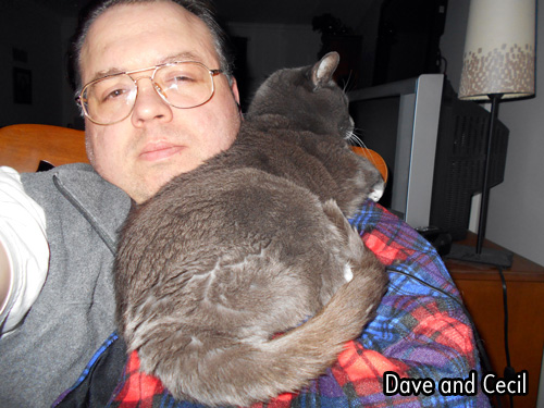 Selfie by Dave Foohey with his cat Cecil