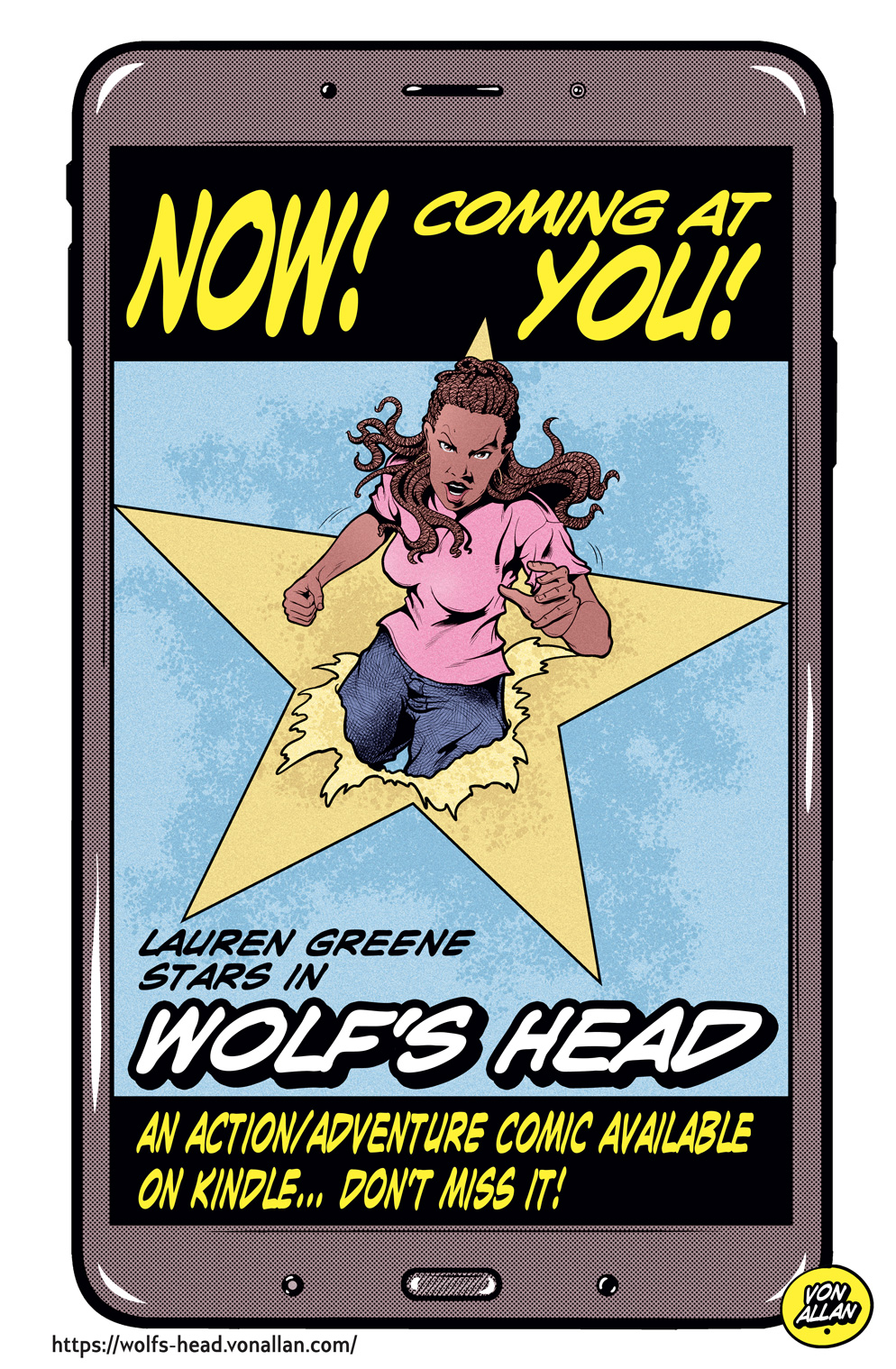 Teaser image featuring Lauren Greene from Wolf's Head announcing the release of the series