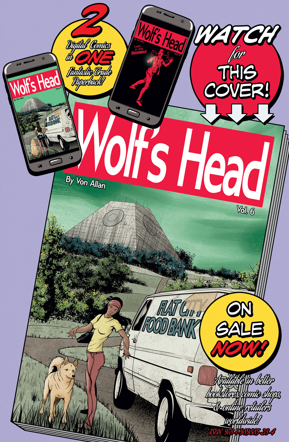 Wolf's Head Volume 6 teaser image featuring the cover of Volume 6 as well as the covers for issues 11 and 12 of the ongoing digital comic book series