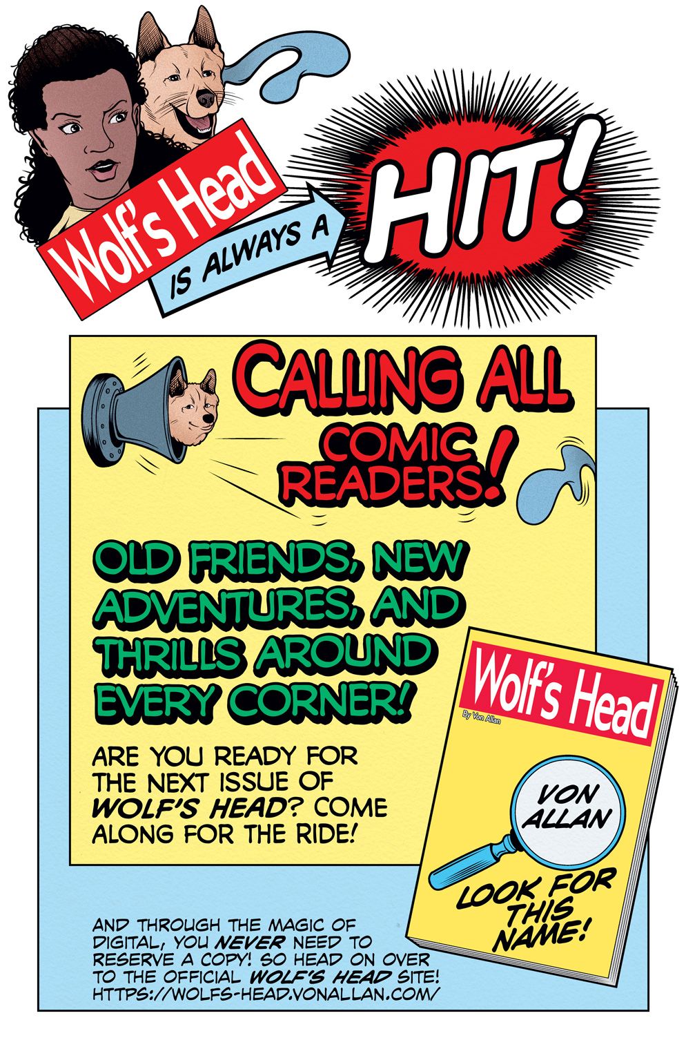 A fun little teaser announcing the next issue of WOLF'S HEAD